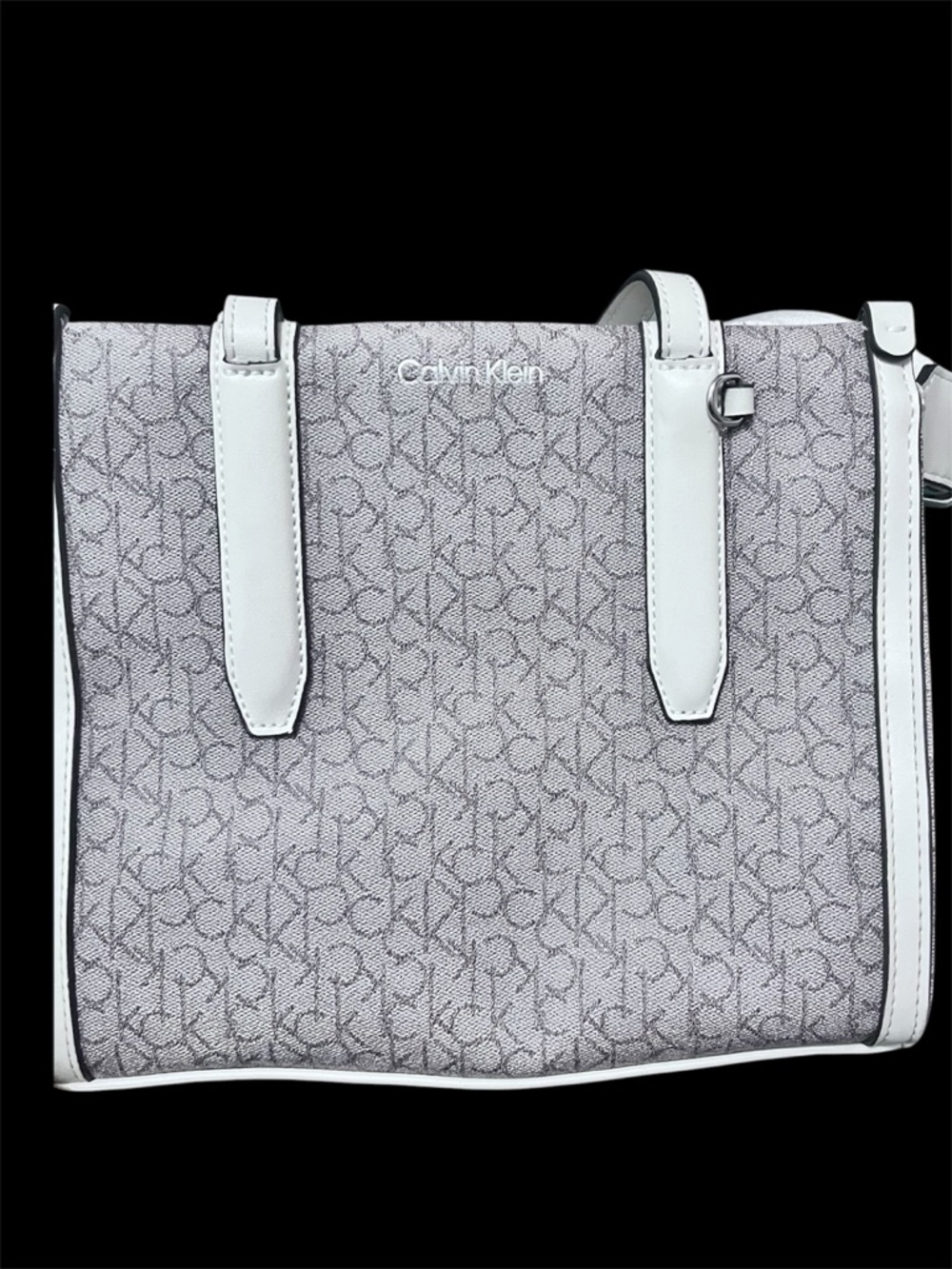 Calvin Klein Gray Monogram Tote with White Trim